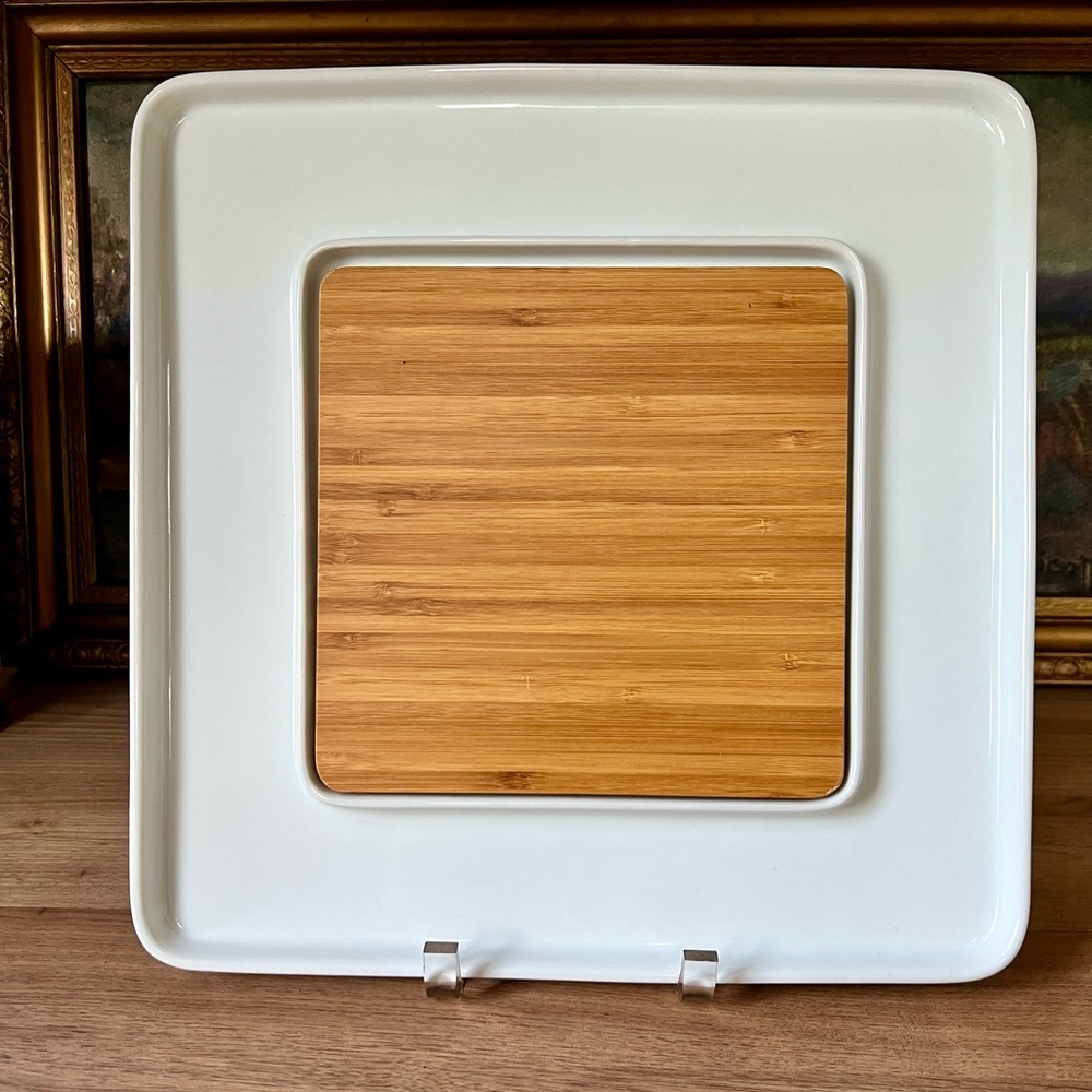 Food Network White Platter with Bamboo Cutting Board